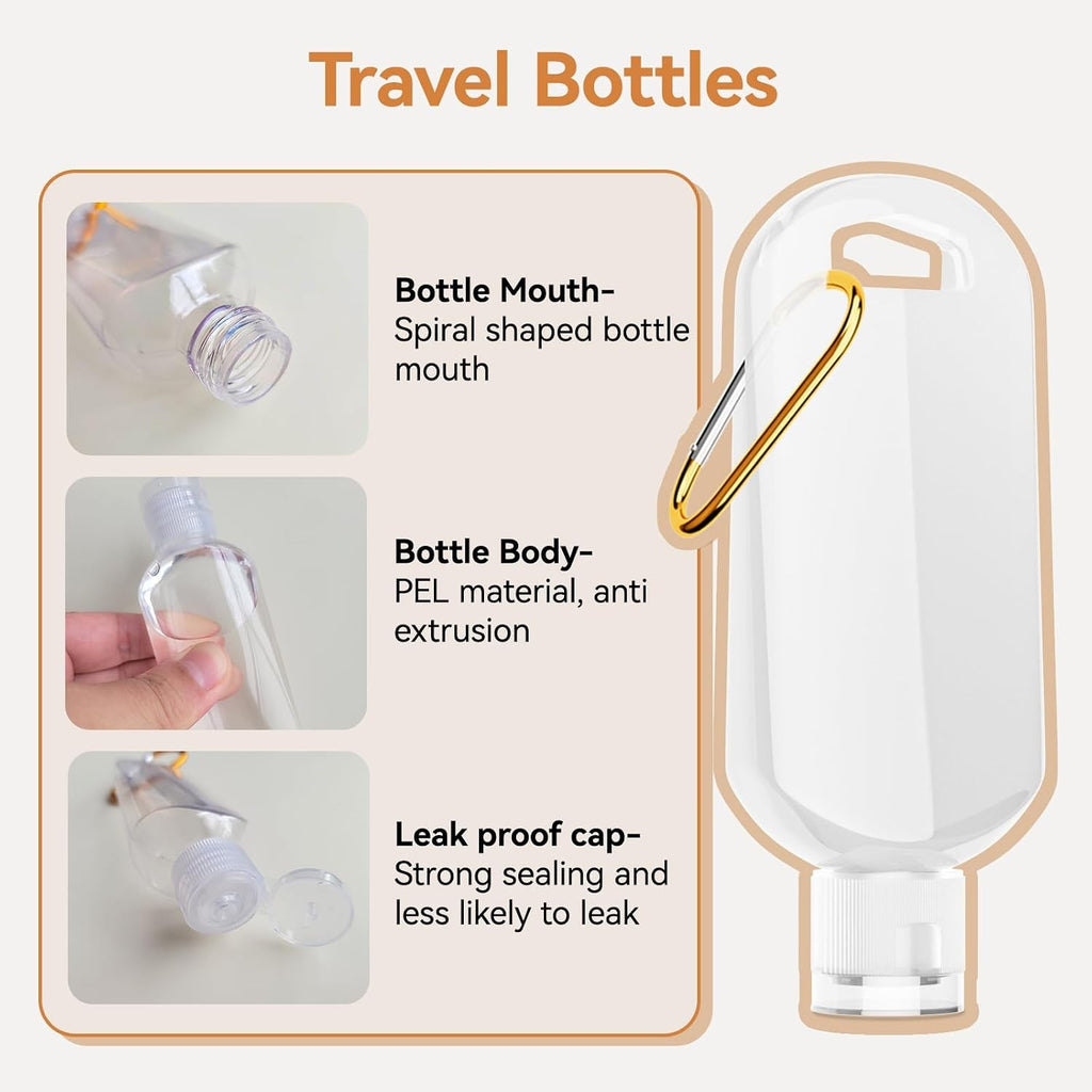 6 Pack Travel Sanitizer Bottles with Keychain - Leakproof 50ml Refillable