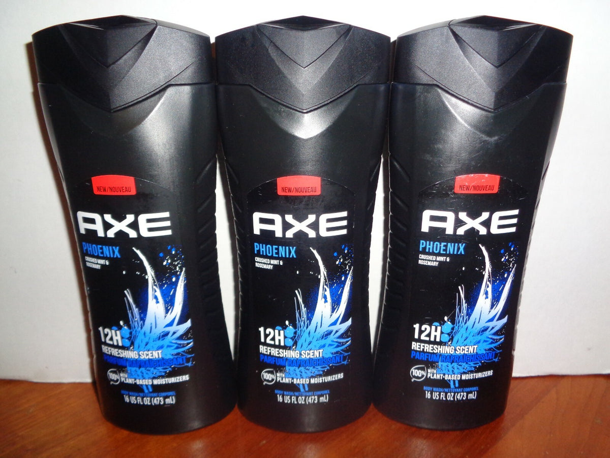Lot 3 Axe Men Phoenix Crushed Mint & Rosemary Body Wash 16 oz | Refreshing Scent