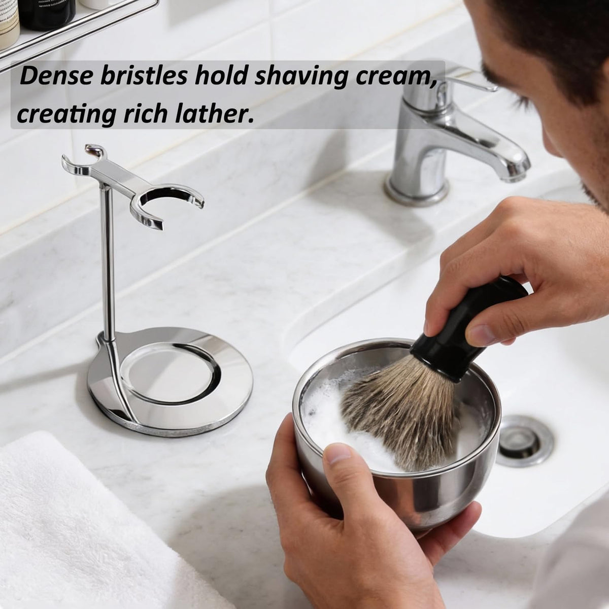 Men's 3-in-1 Shaving Brush Set with Stand, Bowl & Accessories