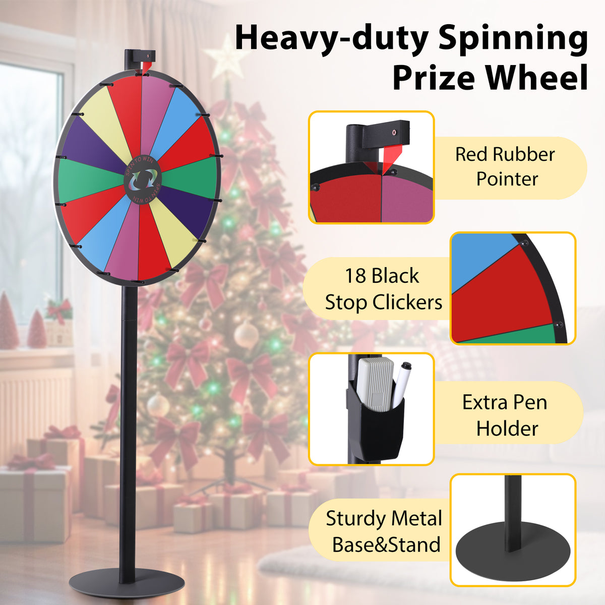 24-Inch Prize Wheel with 14 Customizable Slots & Dry Erase Markers - Floor Stand Spinning Game