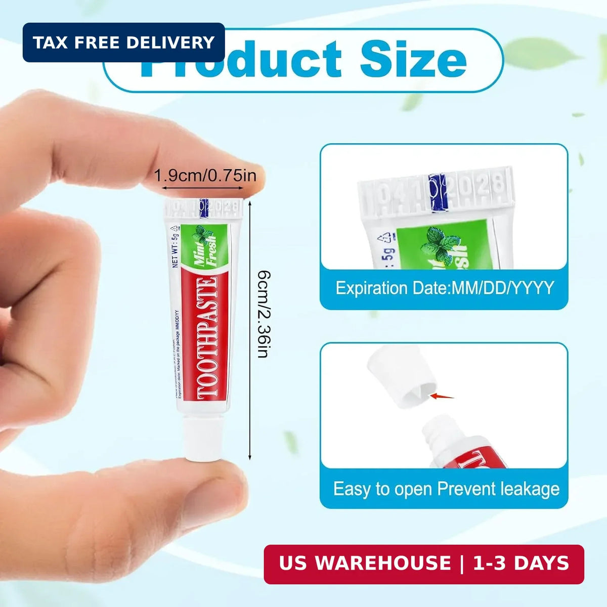 Travel Size Disposable Toothpaste Tubes Bulk Pack - 100 Mini Mint 1 Fl Oz
