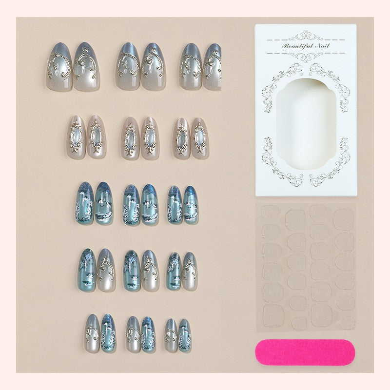Reusable Water Lily Ombre Nail Art Set - Almond Press On Nails