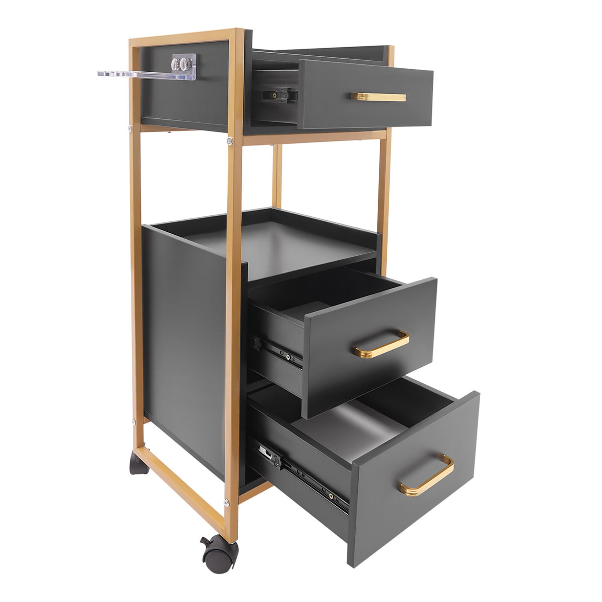 Salon Mobile Trolley Cart with 3 Drawers & Dryer Holder - Hairstylist Storage