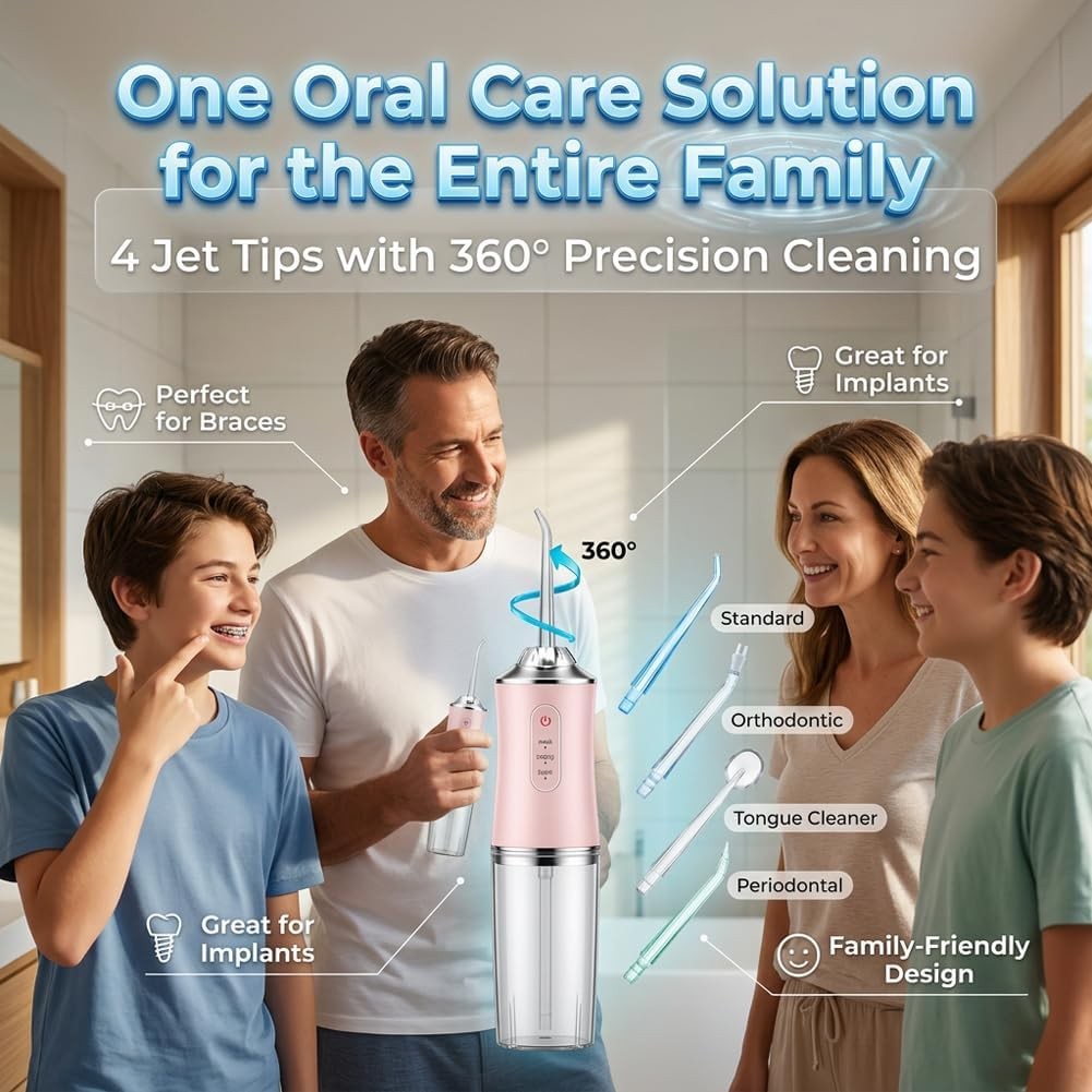 Electric Water Flosser Cordless Oral Irrigator with 4 Tips and USB Rechargeable