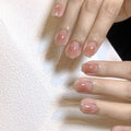 48 Pcs Silver French Press on Nails - Short Square Nude Glossy Fake Nails