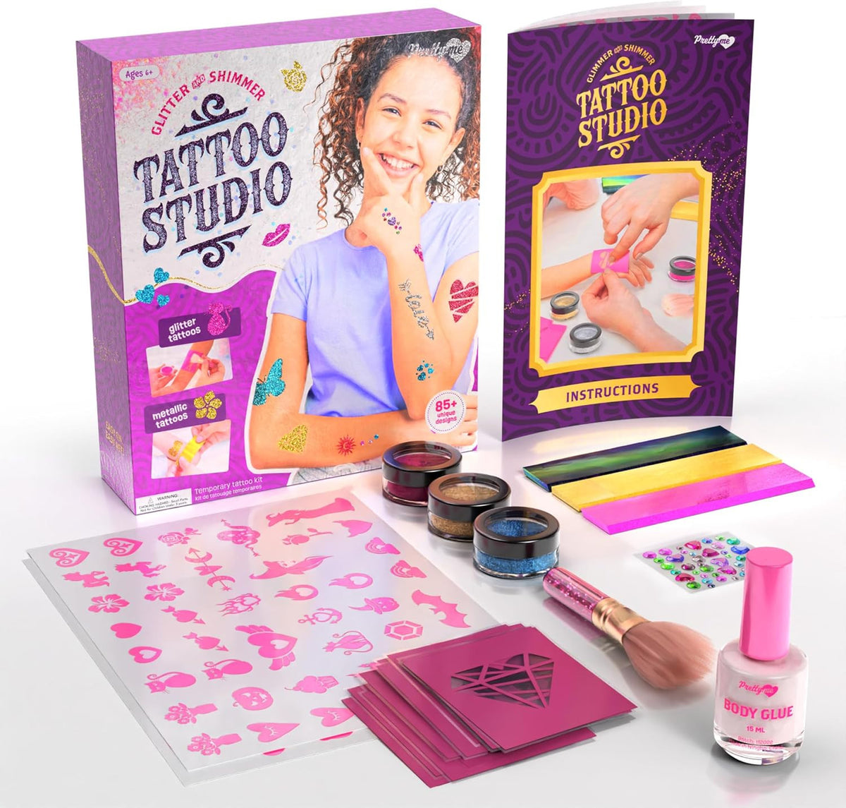 Glitter & Metallic Tattoo Kit for Kids – Glitter, Foil & Gem Body Art Set