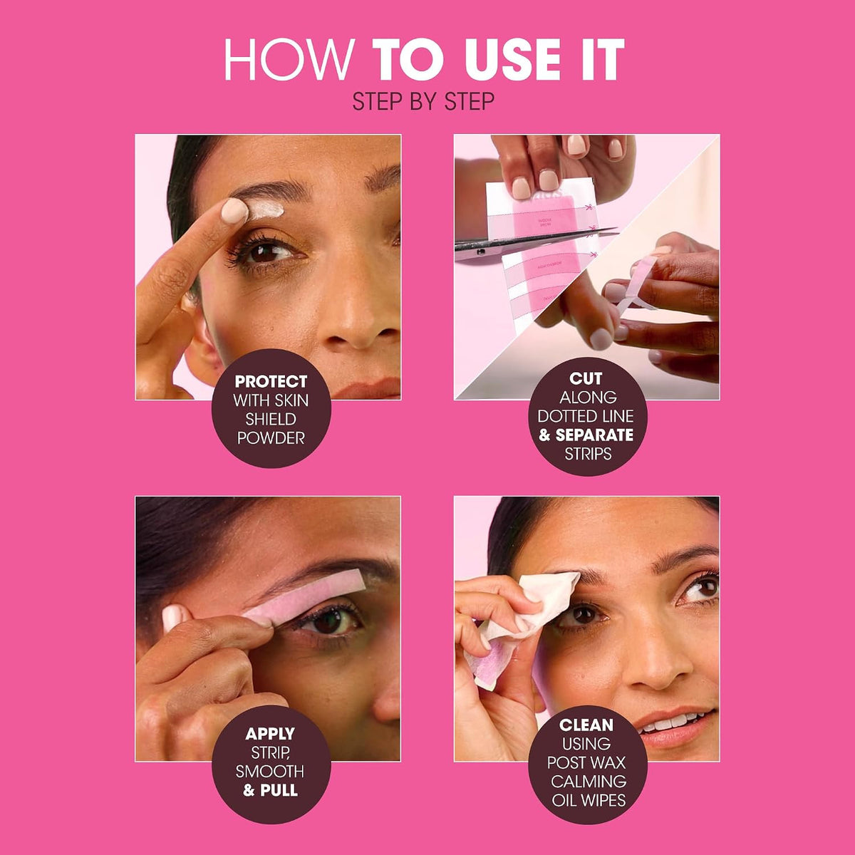 Eyebrow Wax Strips Kit for Hair Removal, 6 Templates & Skin Shield