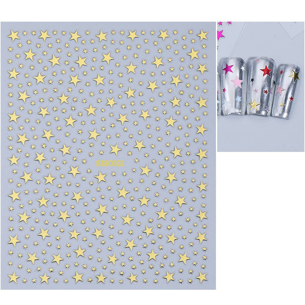 Stars Nail Stickers - Self-Adhesive Star Decals for Nails, Pink Red Gold White