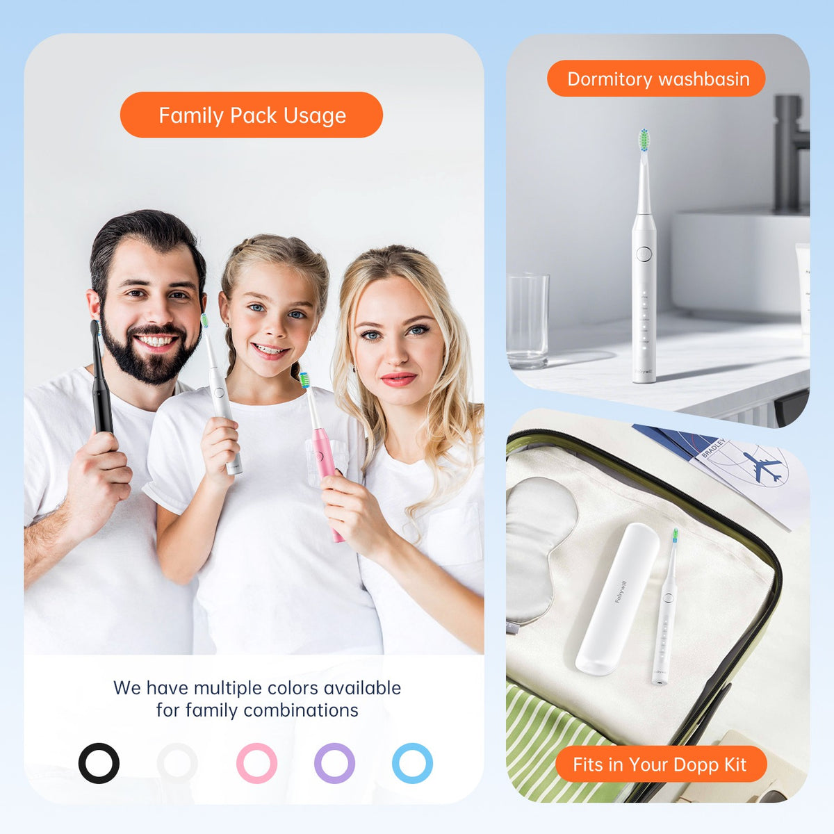 Electric Toothbrush 5 Modes Rechargeable with 8 Brush Heads & Travel Case