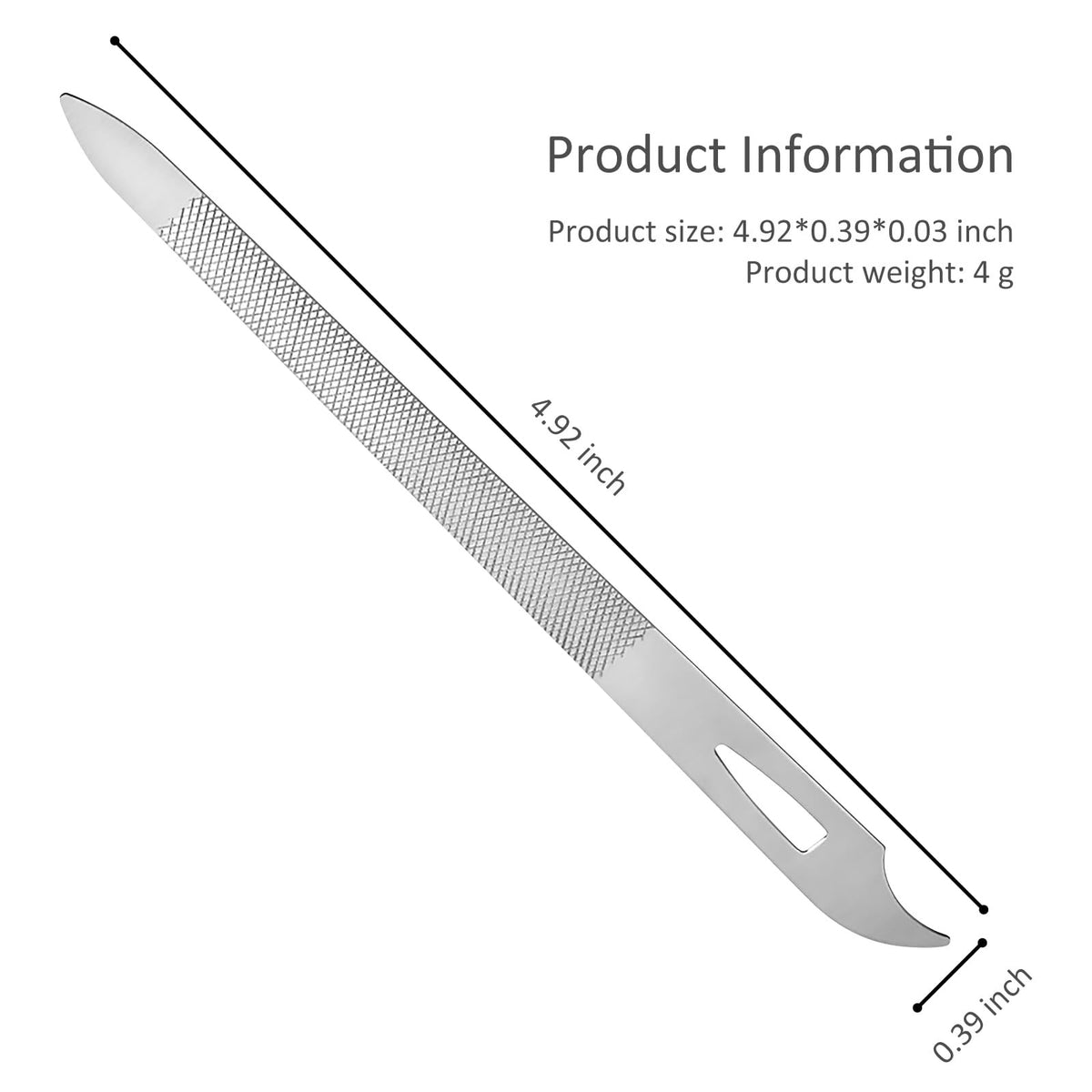 10-Pack Stainless Steel Nail Files with Curved Pointed Tip for Natural & Artificial Nails