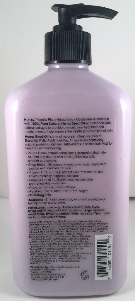 Herbal Body Moisturizer with Hemp Seed Oil & Vanilla Plum - 17oz