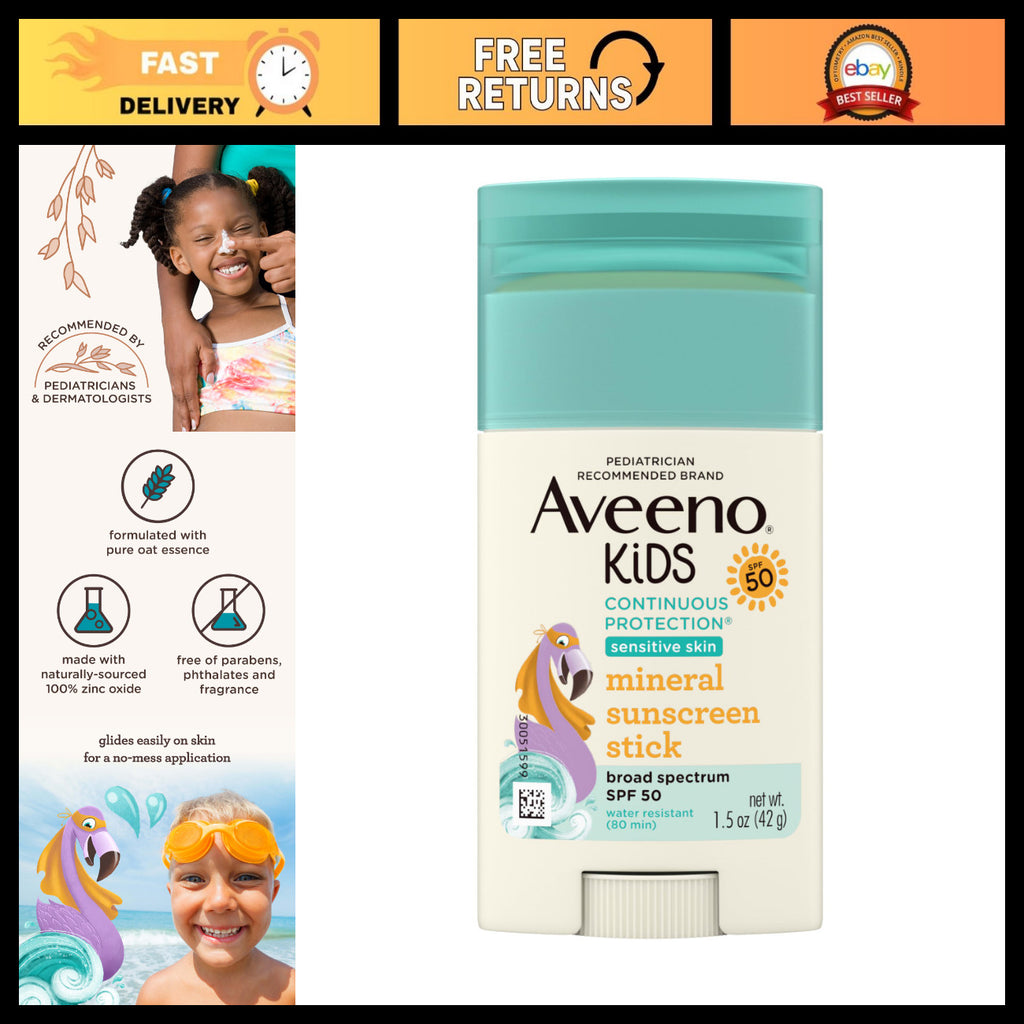 Kids Mineral Sunscreen Stick SPF 50 Water Resistant Sensitive Skin 1.5 oz