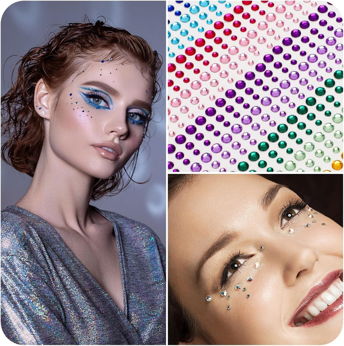 Face Gems Self-Adhesive Festival Jewels for Makeup, Hair, Nails – 2 Sheets