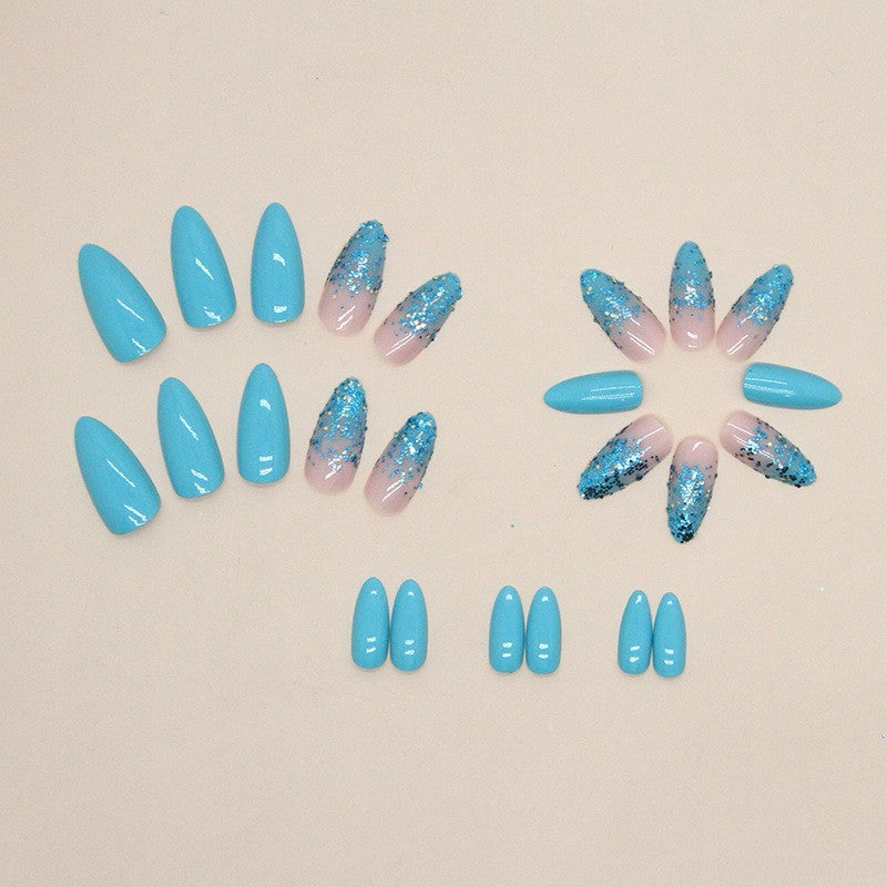 72PCS Summer Vibe Press-On Nails Almond Style with Turquoise & Glitter