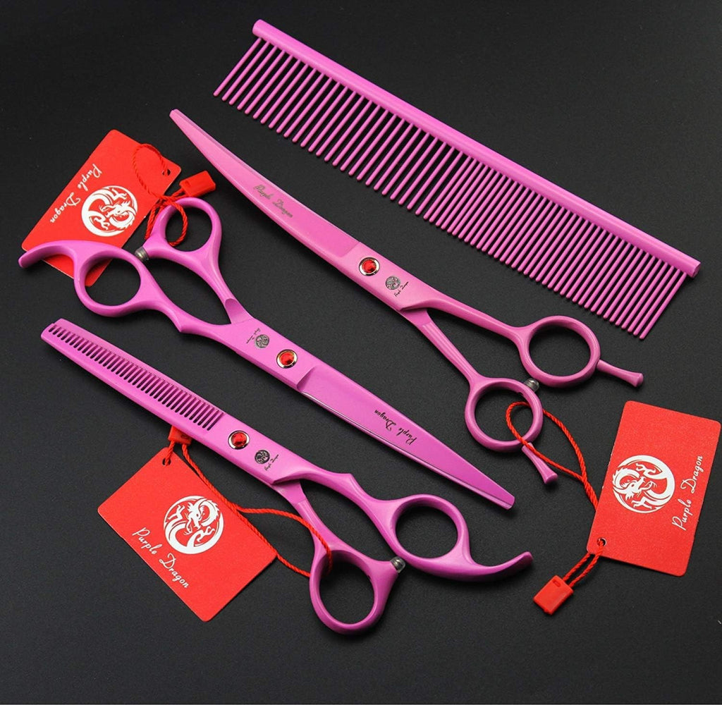 Pet Grooming Scissors 7 Inch Pink Stainless Steel Curved Shears for Dogs & Cats