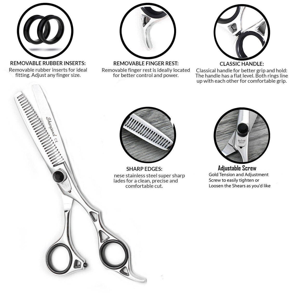 6.5 inch Professional Hairdressing & Barber Thinning Scissors Set with Razor & Tweezers