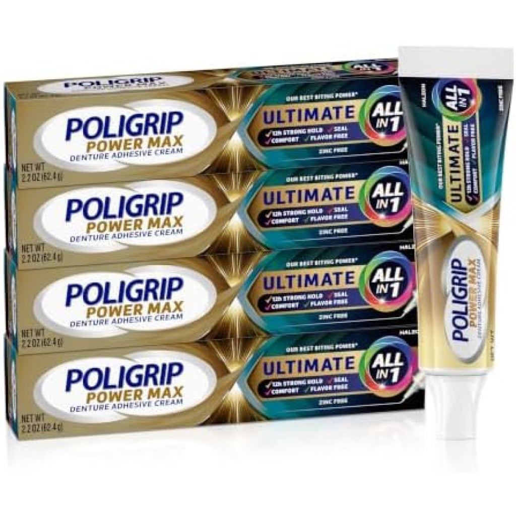 Denture Adhesive Cream - Zinc-Free, 12-Hour Strong Hold, 4 Pack
