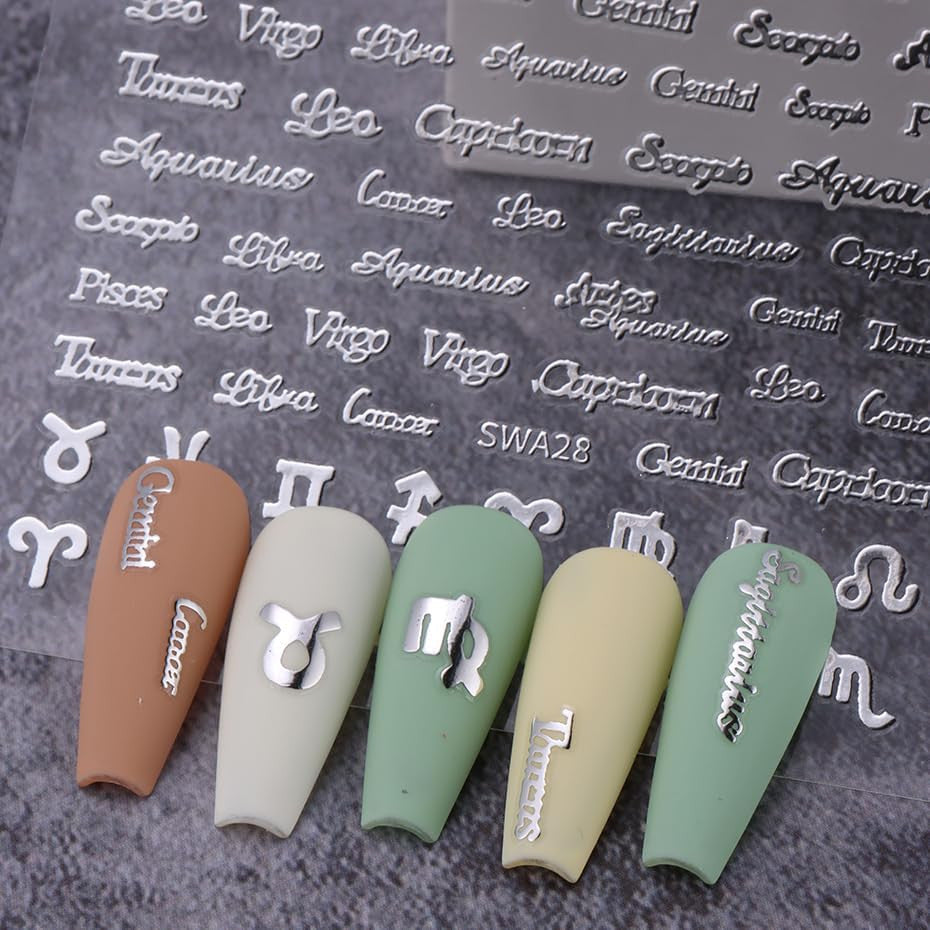12 Constellation Nail Stickers Set - Zodiac Letter Nail Art Decals