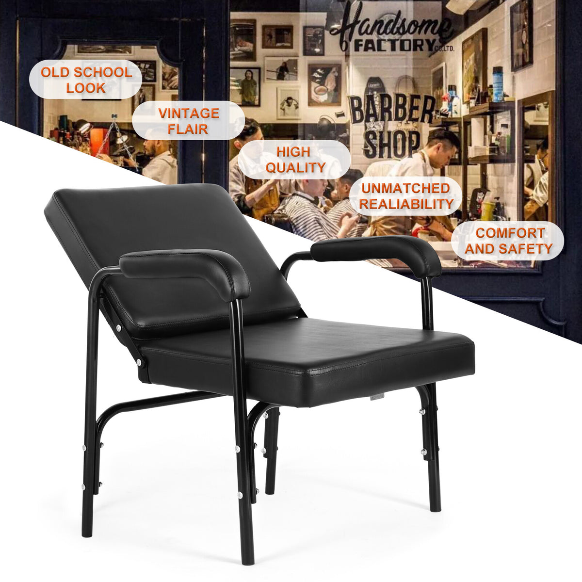 Auto Reclining Salon & Barber Chair with Adjustable Backrest and Heavy Duty Frame