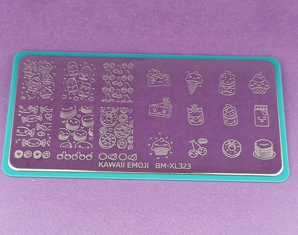 Nail Stamping Plate with Kawaii Emoji Food & Candy Designs for Manicure Art