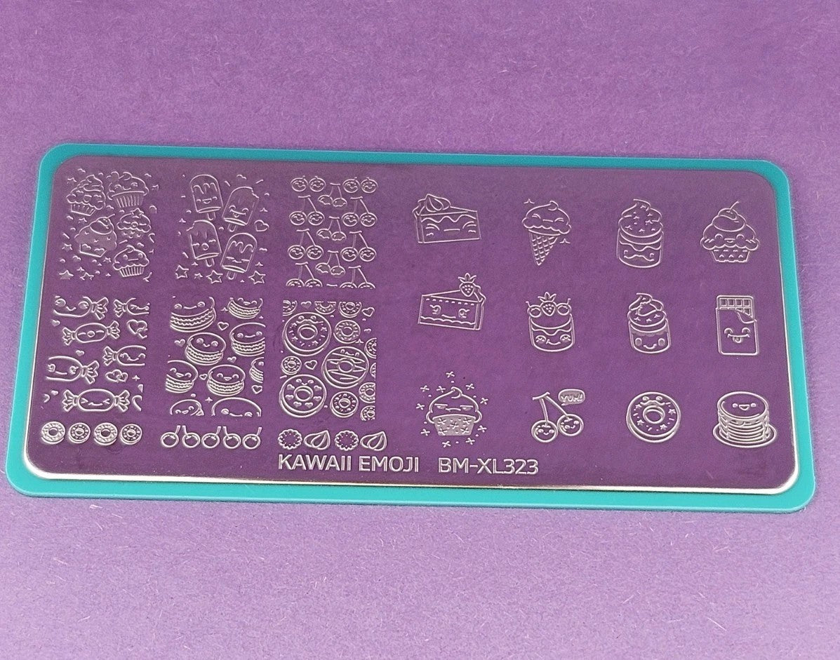 Nail Stamping Plate with Kawaii Emoji Food & Candy Designs for Manicure Art