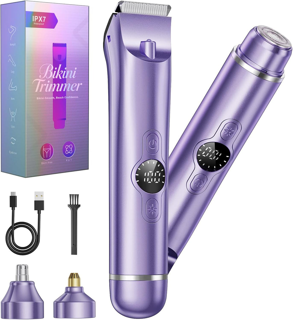 4-in-1 Bikini Trimmer & Electric Razor for Women Wet Dry Dual Head