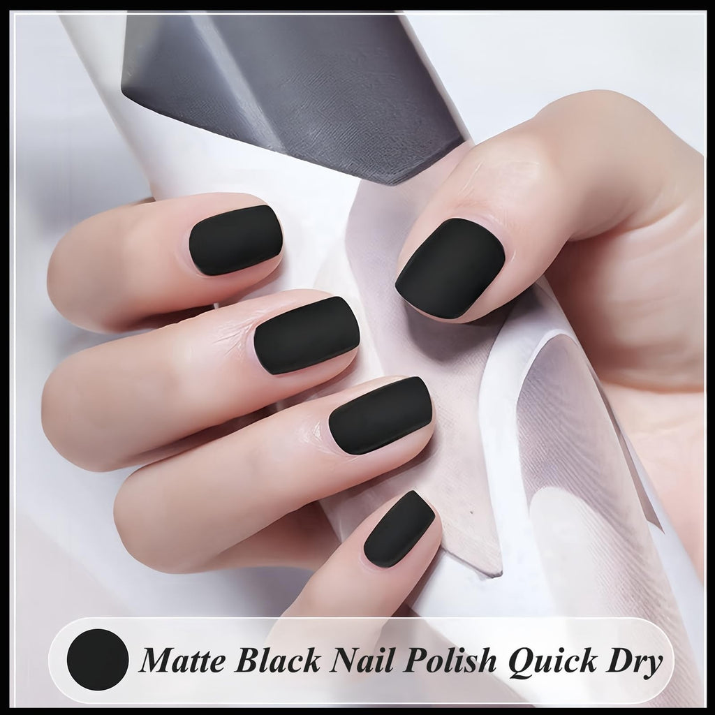 Matte Black Nail Polish Quick Dry Vegan for Men & Women - Velvet Gel Finish