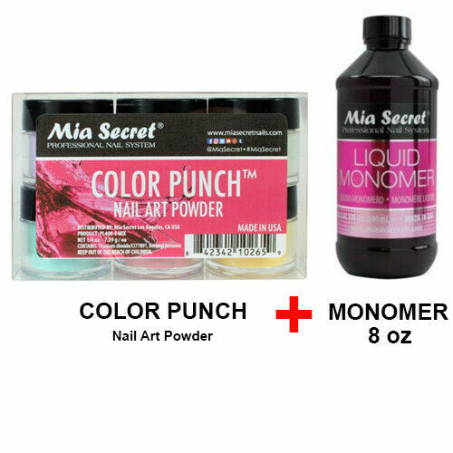 Nail Art Powder Set with 8 oz Monomer & 6 Colors - Professional Nail Supplies