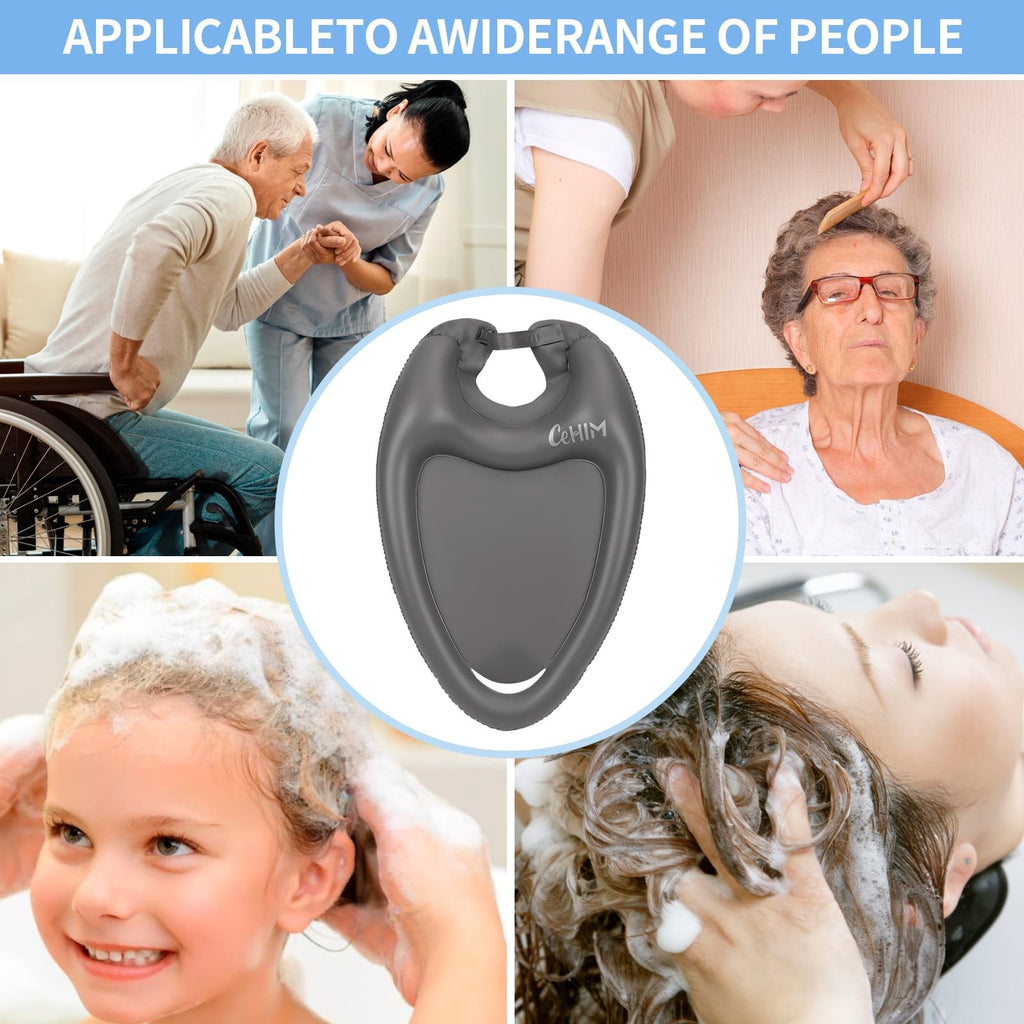 Inflatable Portable Shampoo Basin for Bedridden Hair Washing - Grey, Large