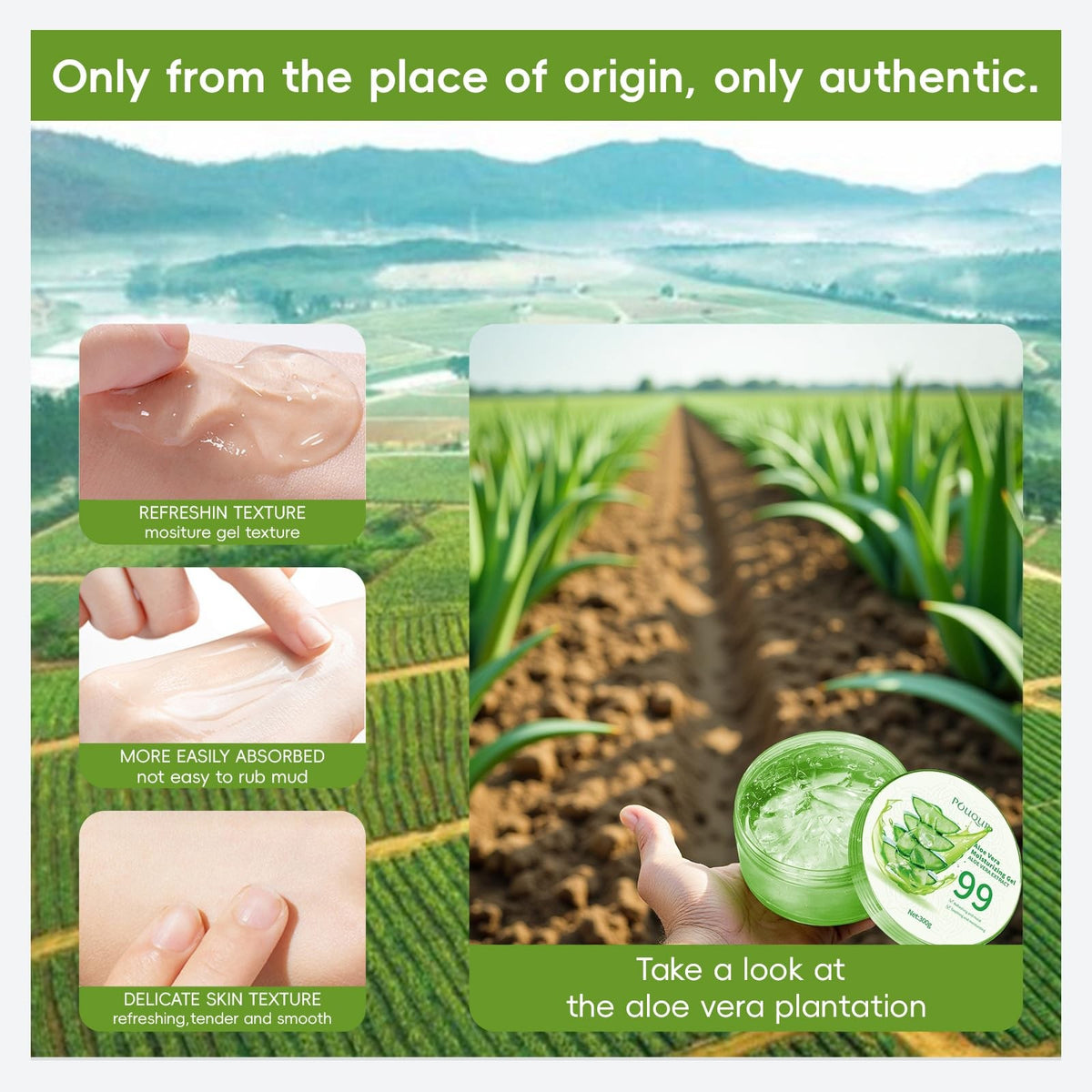 Organic Aloe Vera Gel for Sunburn Relief & Skin Moisturizer - 7.05 Fl Oz