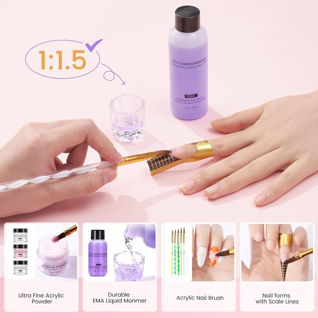 Acrylic Nail Kit with UV Lamp & Tools for DIY Manicure & Extensions