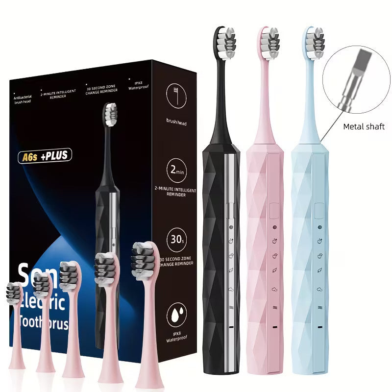 IPX8 Waterproof Electric Toothbrush with 5 Replacement Heads & Timer