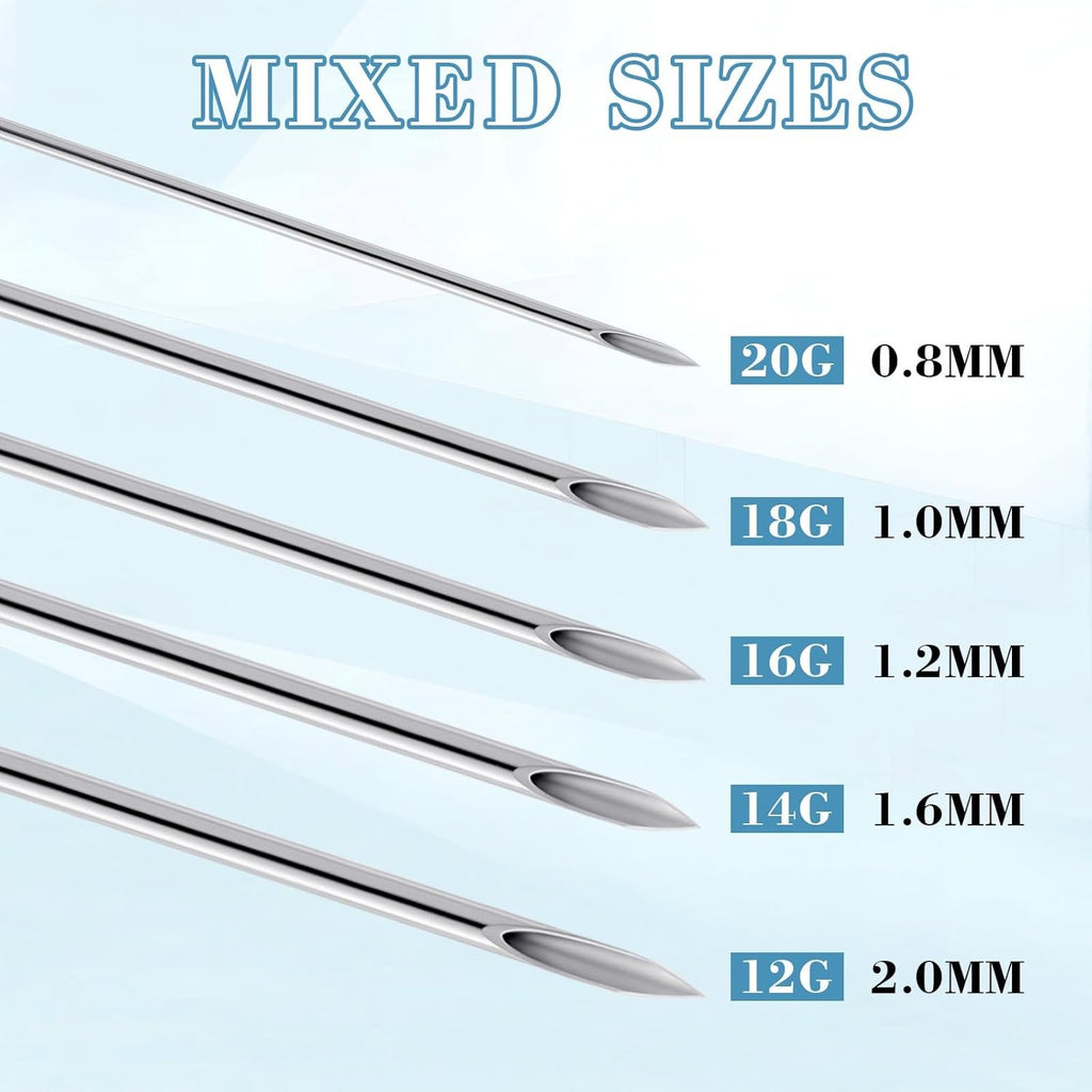 Professional Piercing Needles Kit 50Pcs 18G Stainless Steel for Body Jewelry