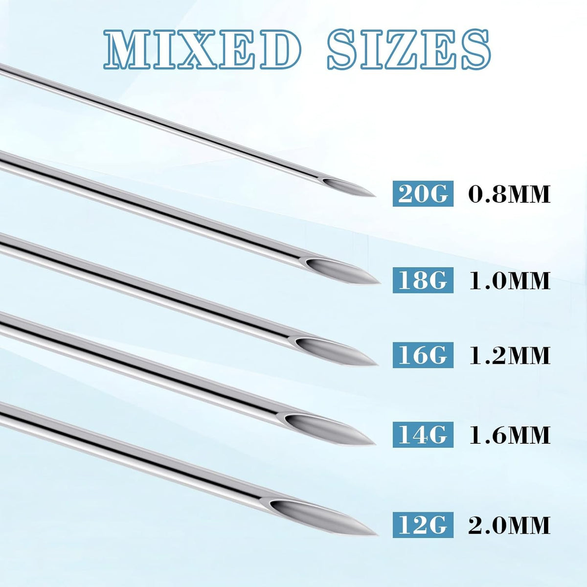 Professional Piercing Needles Kit 50Pcs 18G Stainless Steel for Body Jewelry