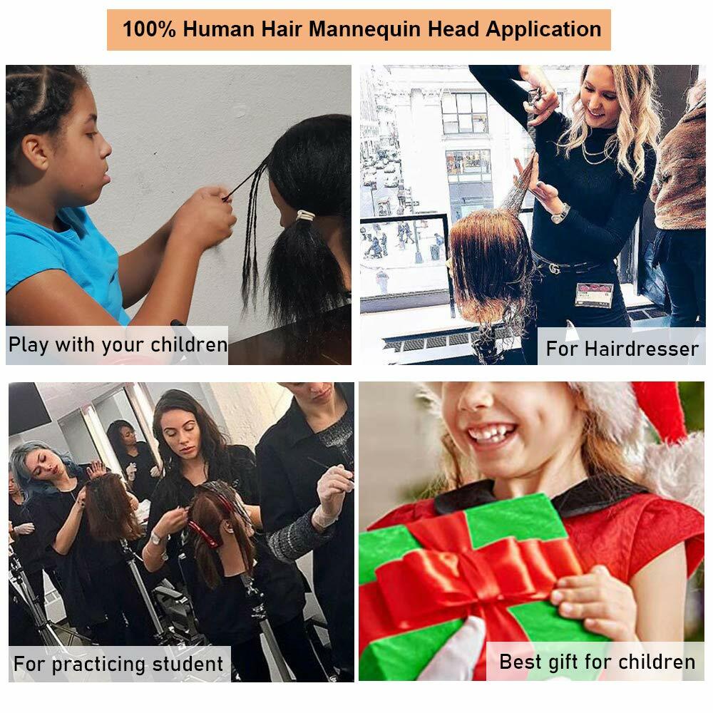 Human Hair Mannequin Head for Hair Styling Training Afro Curl Brown