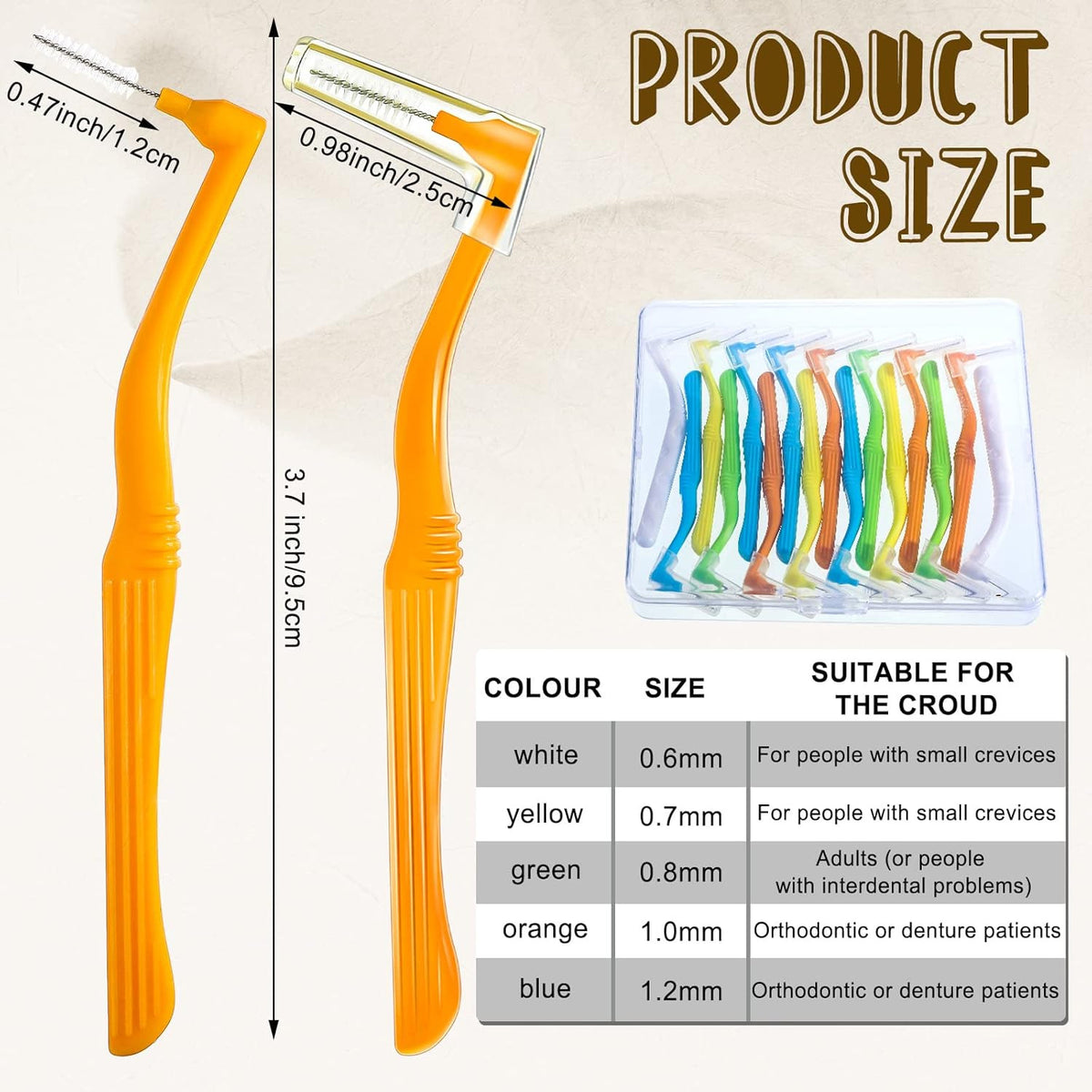 Interdental Brushes Set with 5 Sizes - 20 Soft Nylon Tooth Picks for Dental Care