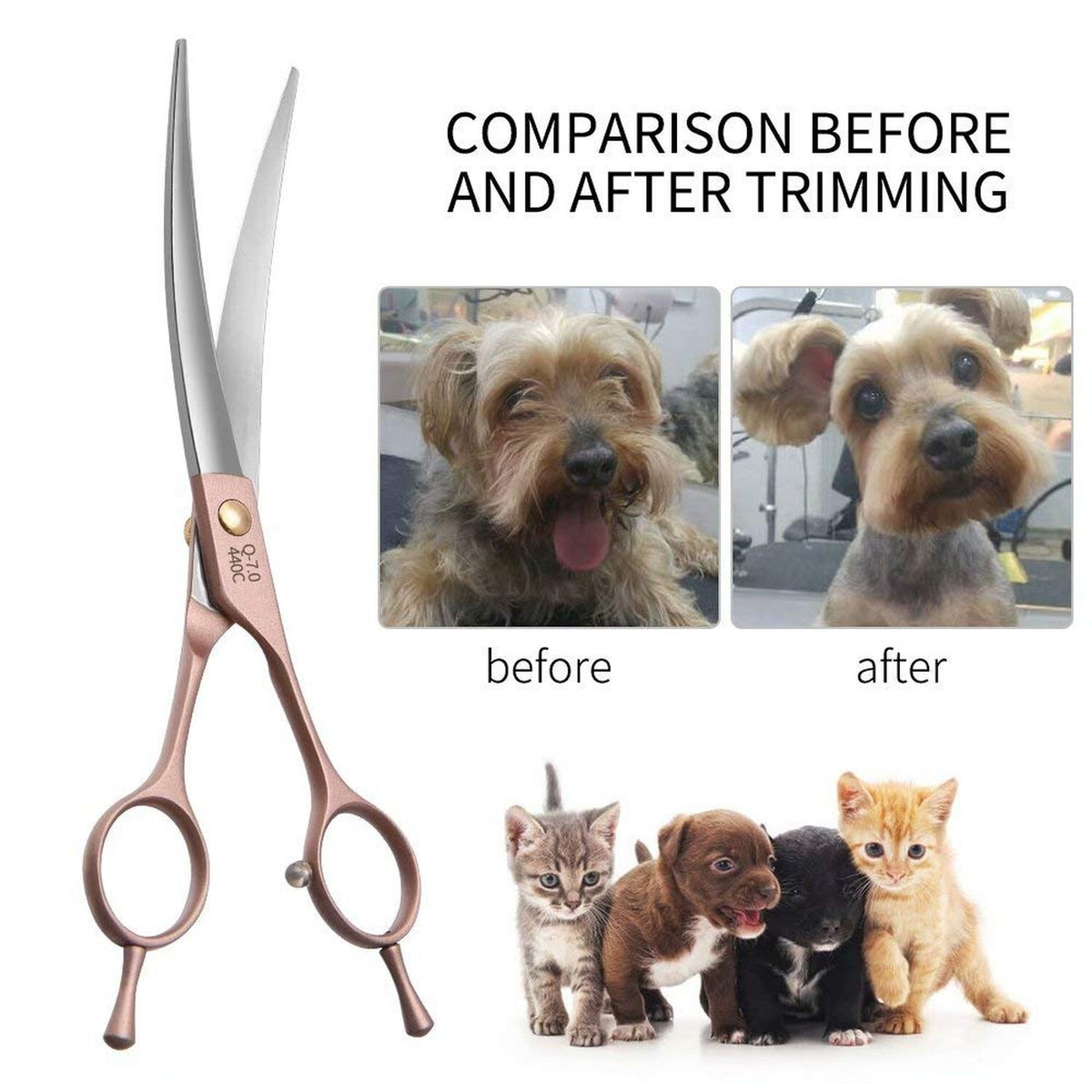 Professional Curved Dog Grooming Scissors 7.5'' Rose Gold Stainless Steel