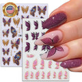 Butterfly Nail Art Stickers Set - 2 Sheets 3D Gold & Purple Decals for Manicure