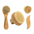 Lymphatic Drainage Body and Face Brush Set with Wooden Gua Sha - 4 Pieces