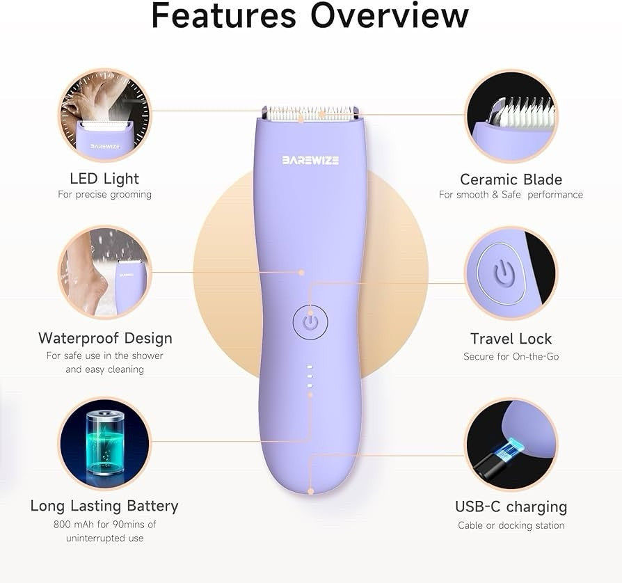 Women's Bikini Trimmer Waterproof Cordless Hair Removal Shaver with LED Light