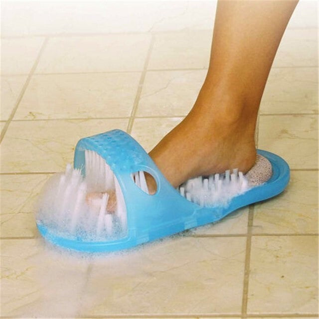 Foot Shower Scrubber with Pumice Stone and Non-slip Base - Exfoliating Bath Brush