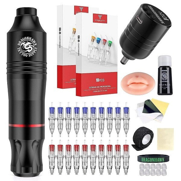 Wireless Cartridges Tattoo Machine Kit Pen Rotary Dragonhawk Atom