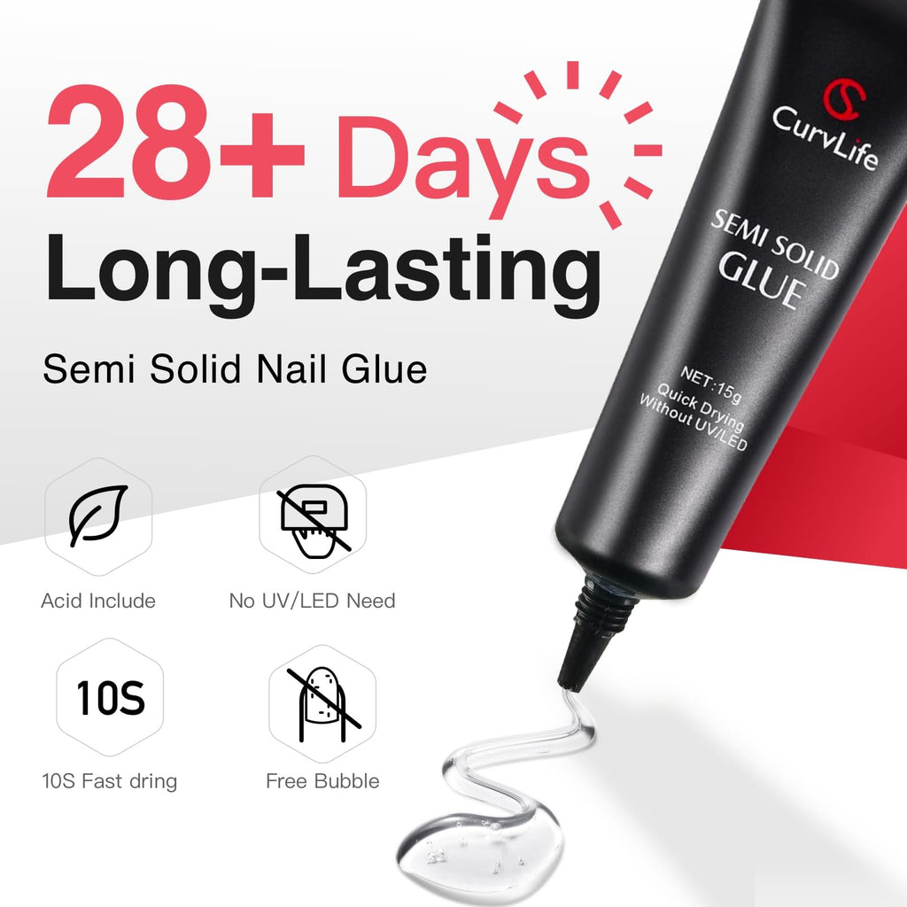 Semi Solid Nail Glue 15g Strong Adhesive for Press-On Nails, Clear