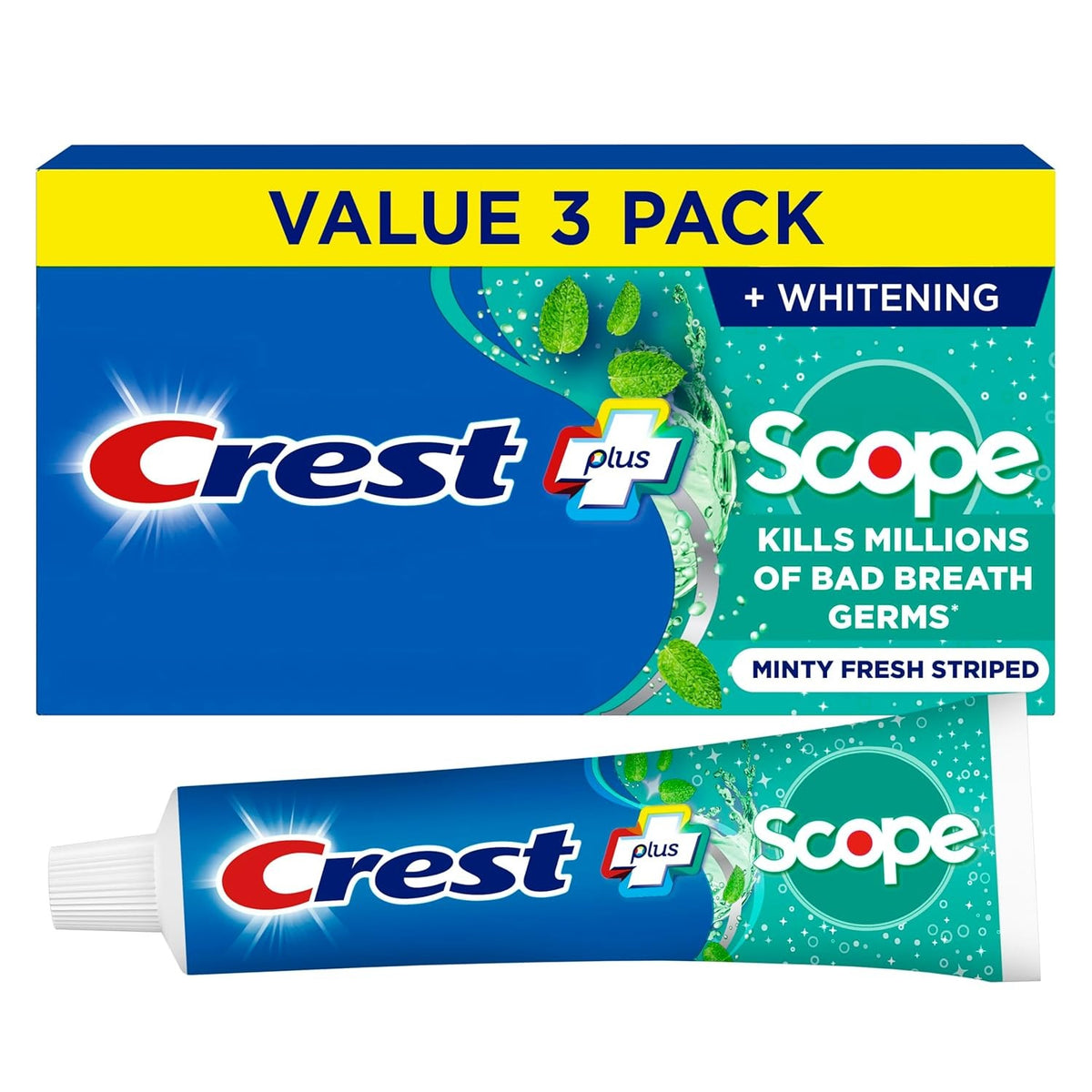 Crest Whitening Toothpaste Pack of 3 - Fluoride Enamel Safe, Cavity & Tartar Control