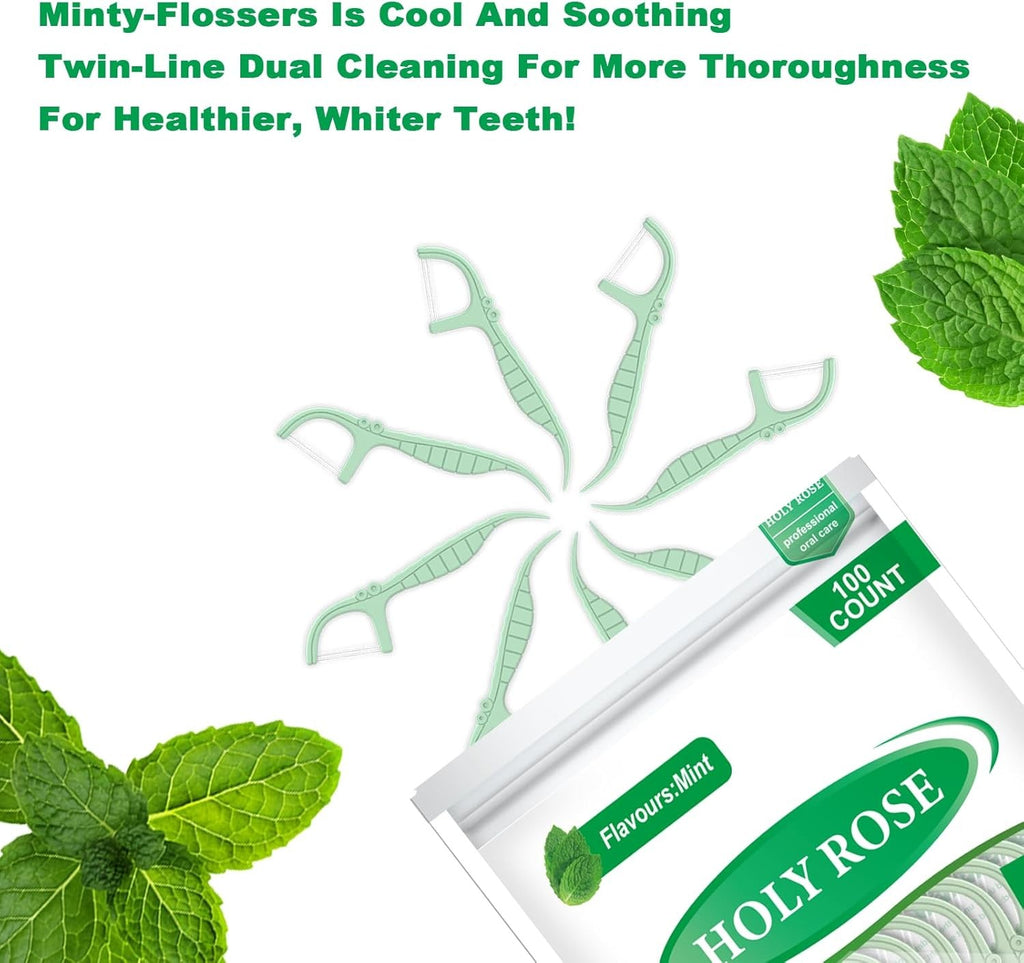 Mint Twin Line Dental Floss Picks - 300 Count, Dual-Action Oral Care Sticks