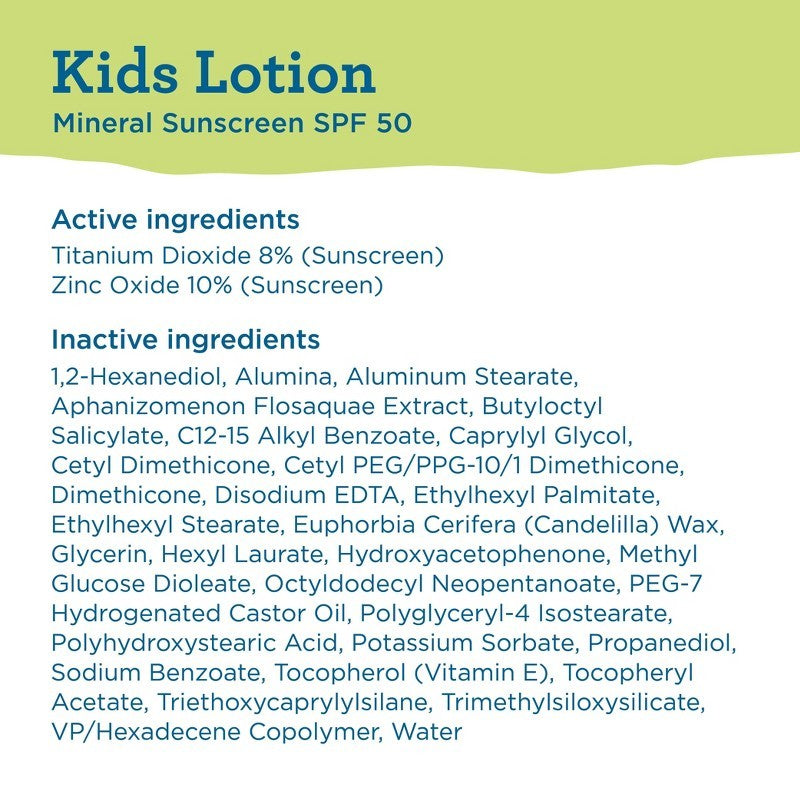 Kids' Mineral Sunscreen Lotion SPF50 Unscented Paraben-Free Vegan 2 Pack