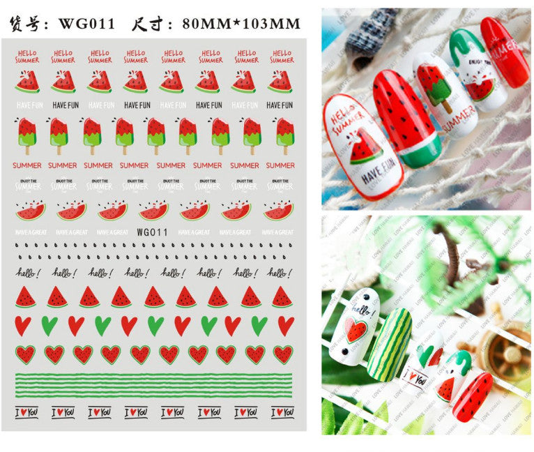 Colorful 3D Nail Art Stickers - Waterproof Floral Fruit Mermaid Designs