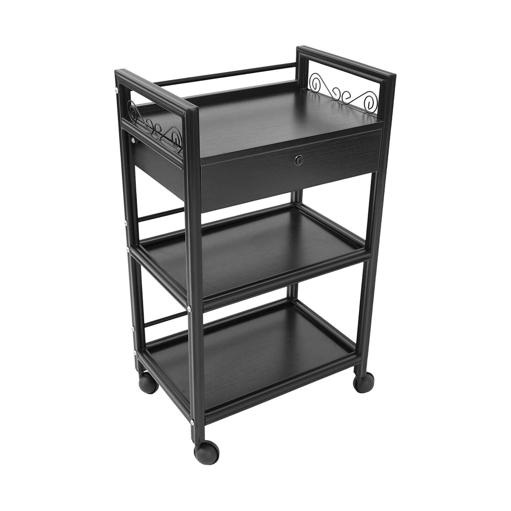 3-Tier Salon Storage Cart with Lockable Drawer, Rolling Beauty Trolley