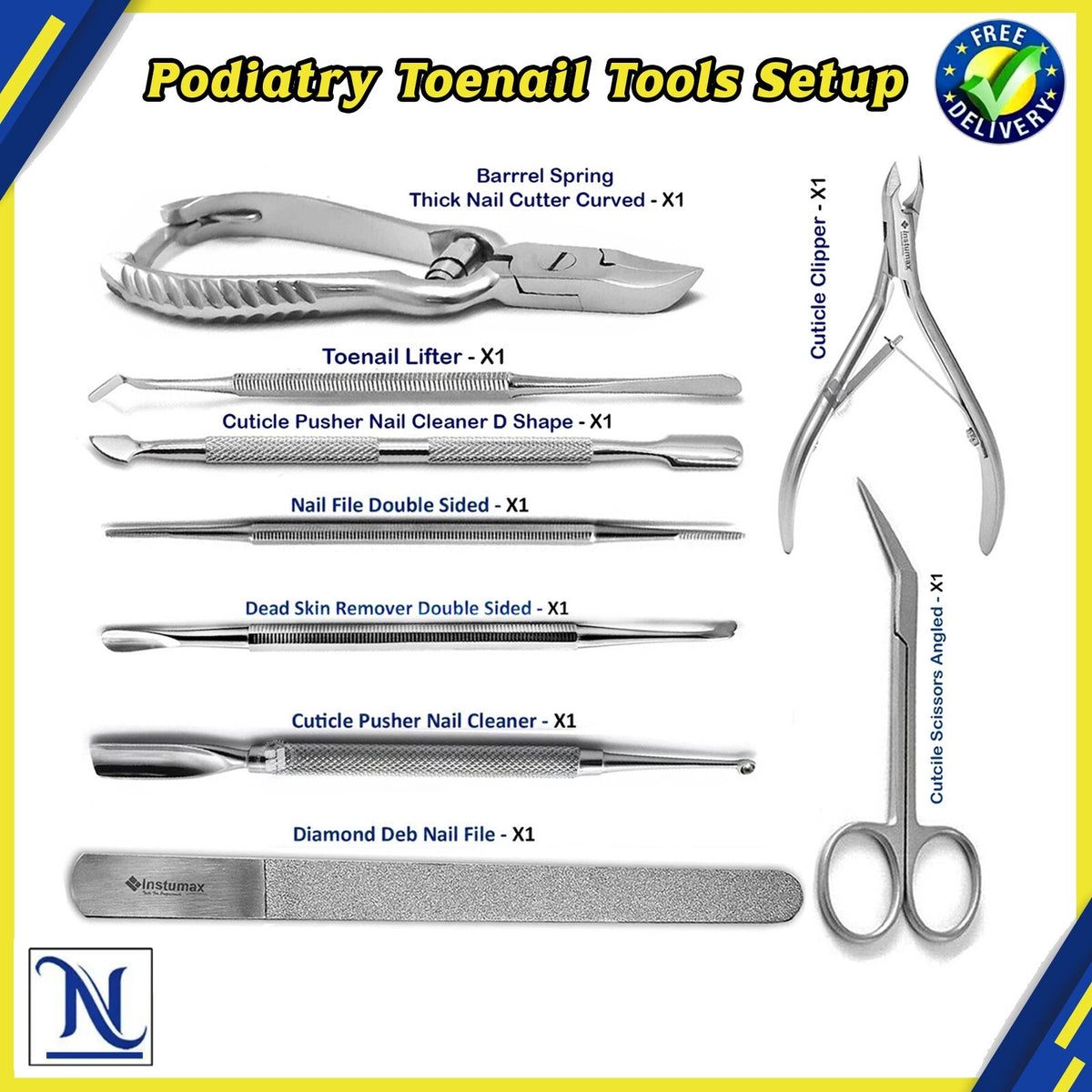 Pro Podiatry Nail and Pedicure Kit - Manicure & Foot Care Tools with Stainless Steel Instruments