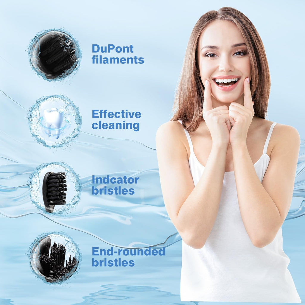 Electric Toothbrush Replacement Heads - Compatible with Moon, 5 Medium Charcoal Bristles
